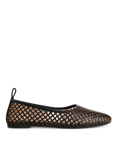 Leather Mesh Ballet Flats - Black