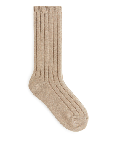 Recycled Cashmere Blend Socks - Beige