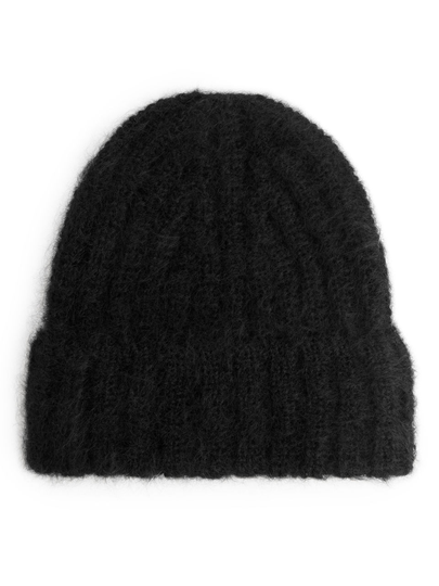 Wool Mohair Beanie - Black