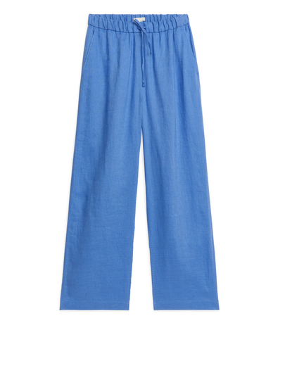 Linen Drawstring Trousers - Blue
