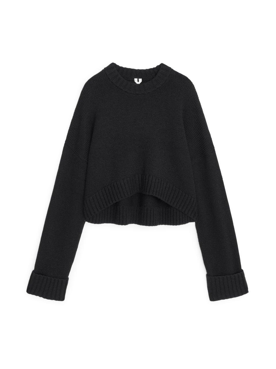 Wool Nylon Cropped Jumper - Black