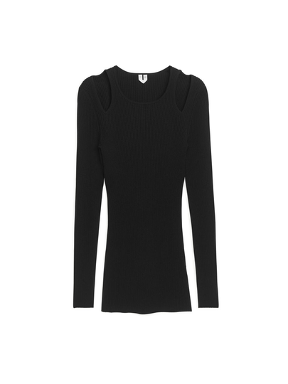 Cut-Out Rib Jumper - Black