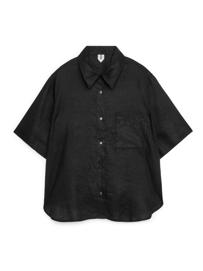 Short-Sleeved Linen Shirt - Black