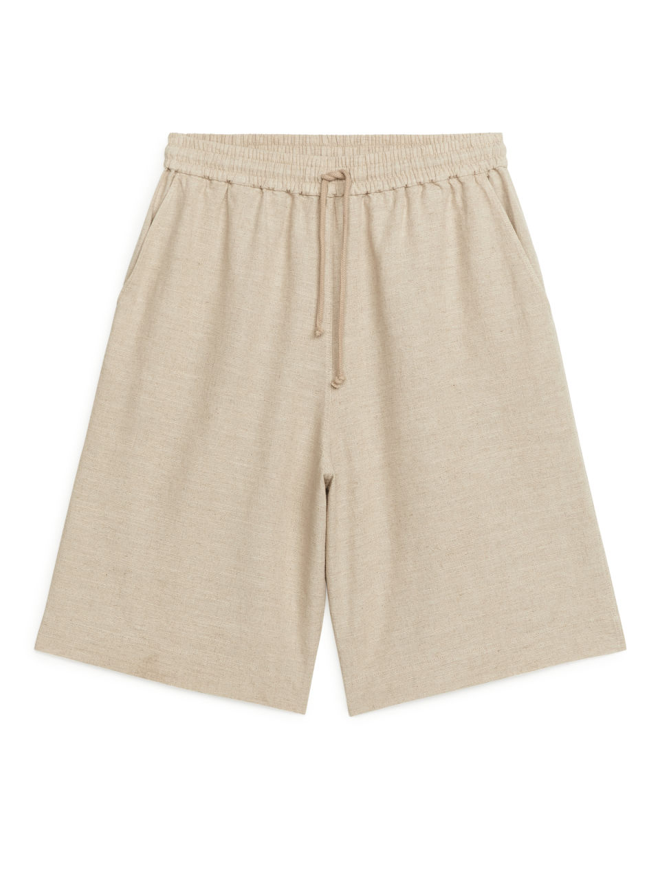 Textured Linen Blend Shorts - Beige