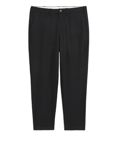 Regular Washed Wool Trousers - Black