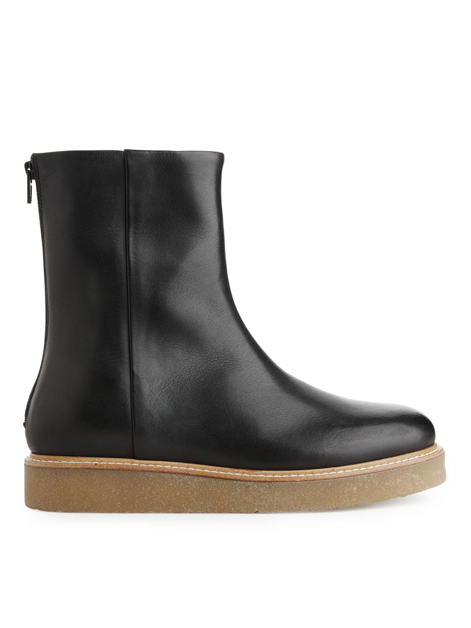 Crepe Sole Leather Boots - Black
