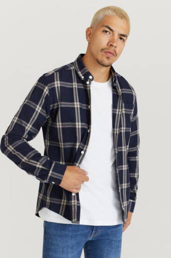 Les Deux Skjorta Jasper Check Flannel Shirt Blå