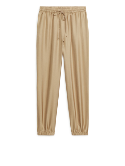 Silk Drawstring Trousers - Beige