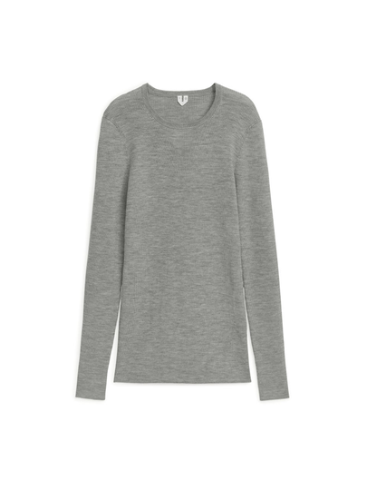 Rib-Knit Merino Top - Grey