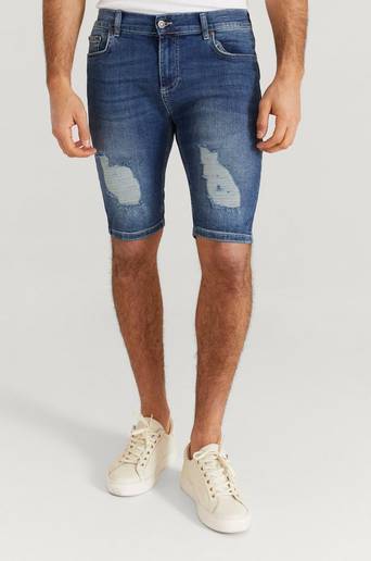 SIKSILK Jeansshorts Distressed Denim Shorts Blå