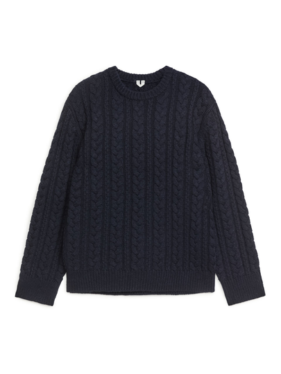 Cable-Knit Wool Jumper - Blue