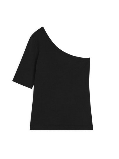 One-Shoulder Fitted Jersey Top - Black