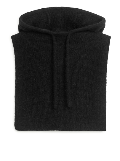 Wool-Blend Knitted Hood - Black