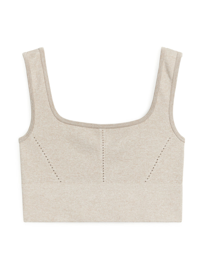 Mesh-Detail Seamless™ Ribbed Yoga Top - Beige