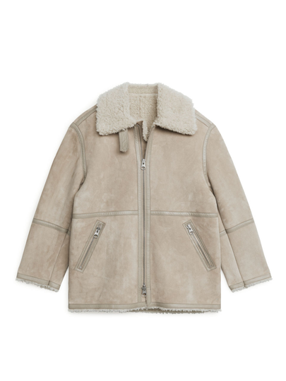 Pile Lined Suede Jacket - Beige