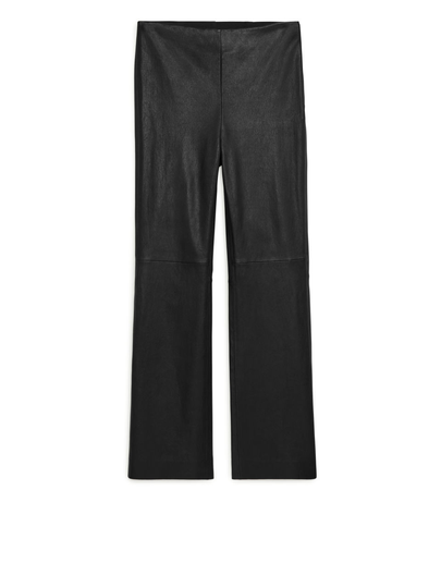 Cropped Stretch Leather Trousers - Black