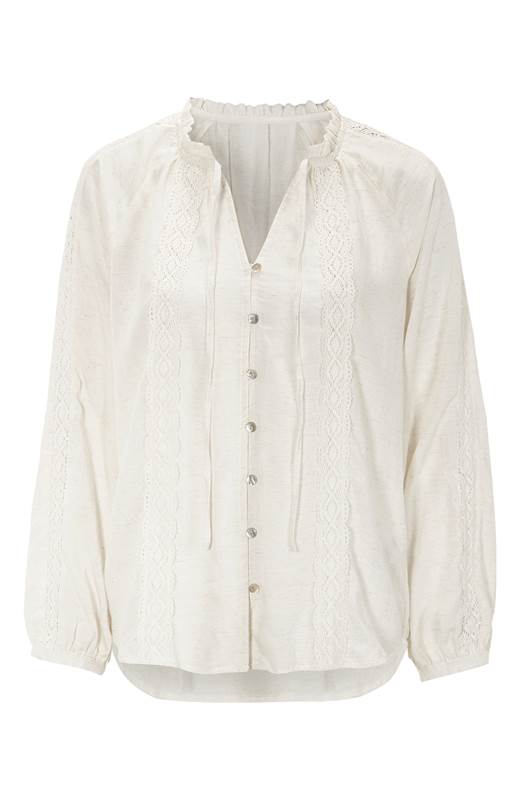 Cellbes Vävd blus med spets Ljusbeige
