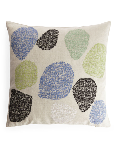 Embroidered Linen Cushion Cover - Blue
