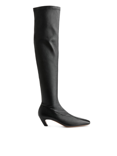 Over-Knee Stretch Leather Boots - Black