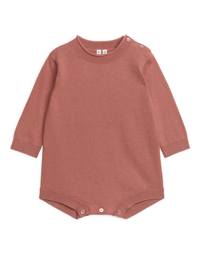 Fine-Knit Romper - Red