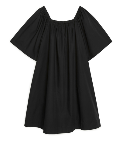 Square-Neck Poplin Dress - Black