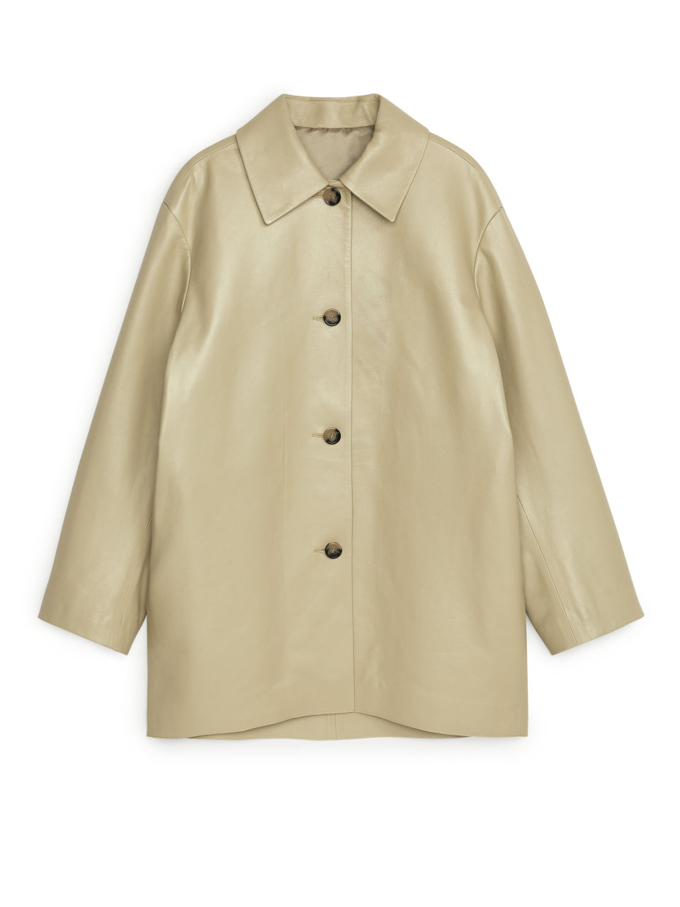 Short Leather Coat - Beige
