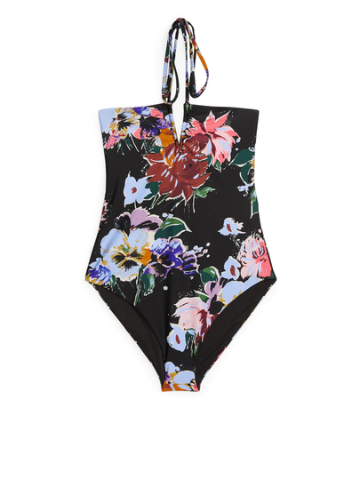 Halterneck Floral Swimsuit - Blue