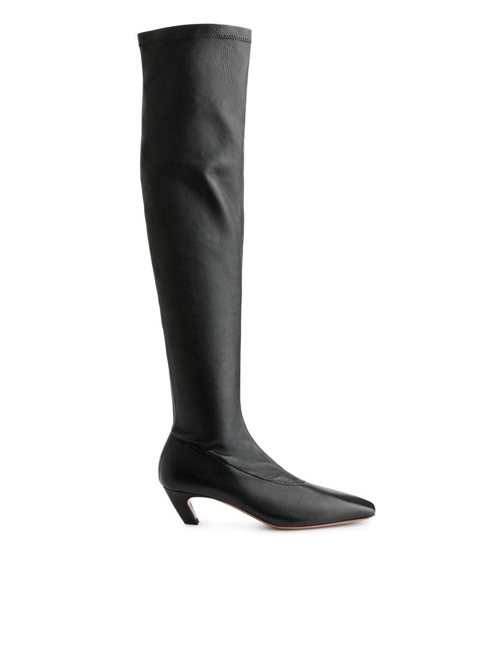 Over-Knee Stretch Leather Boots - Black