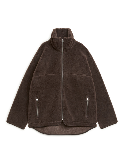 High-Neck Pile Jacket - Brown