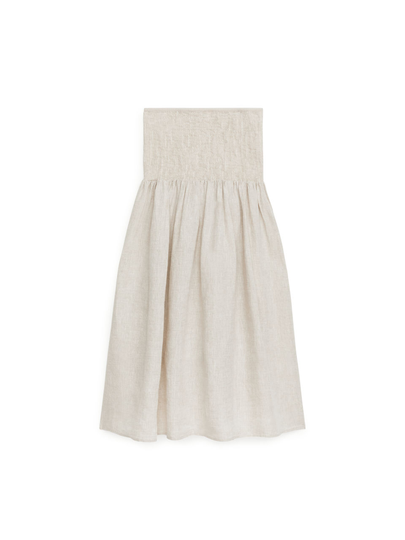 Smocked Linen Skirt - Beige