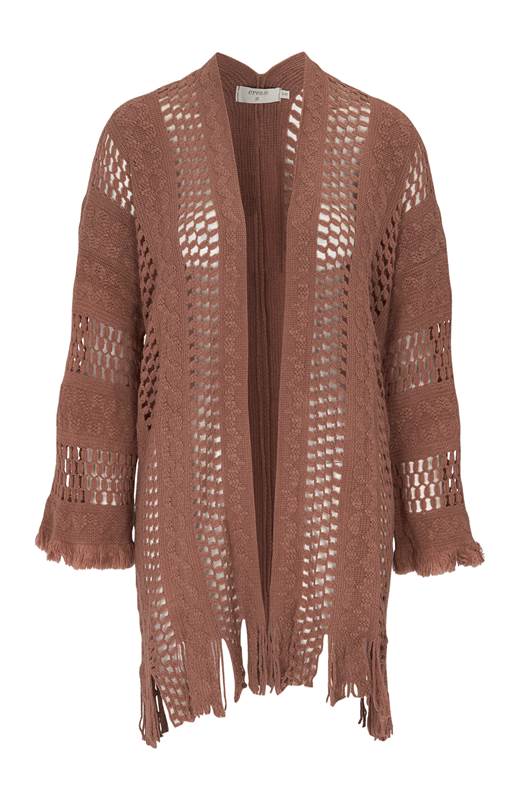 Cream Stickad cardigan med hålmönster Hava Rostbrun