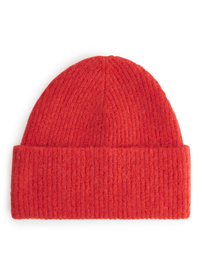 Half-Cardigan Alpaca Merino Beanie - Orange