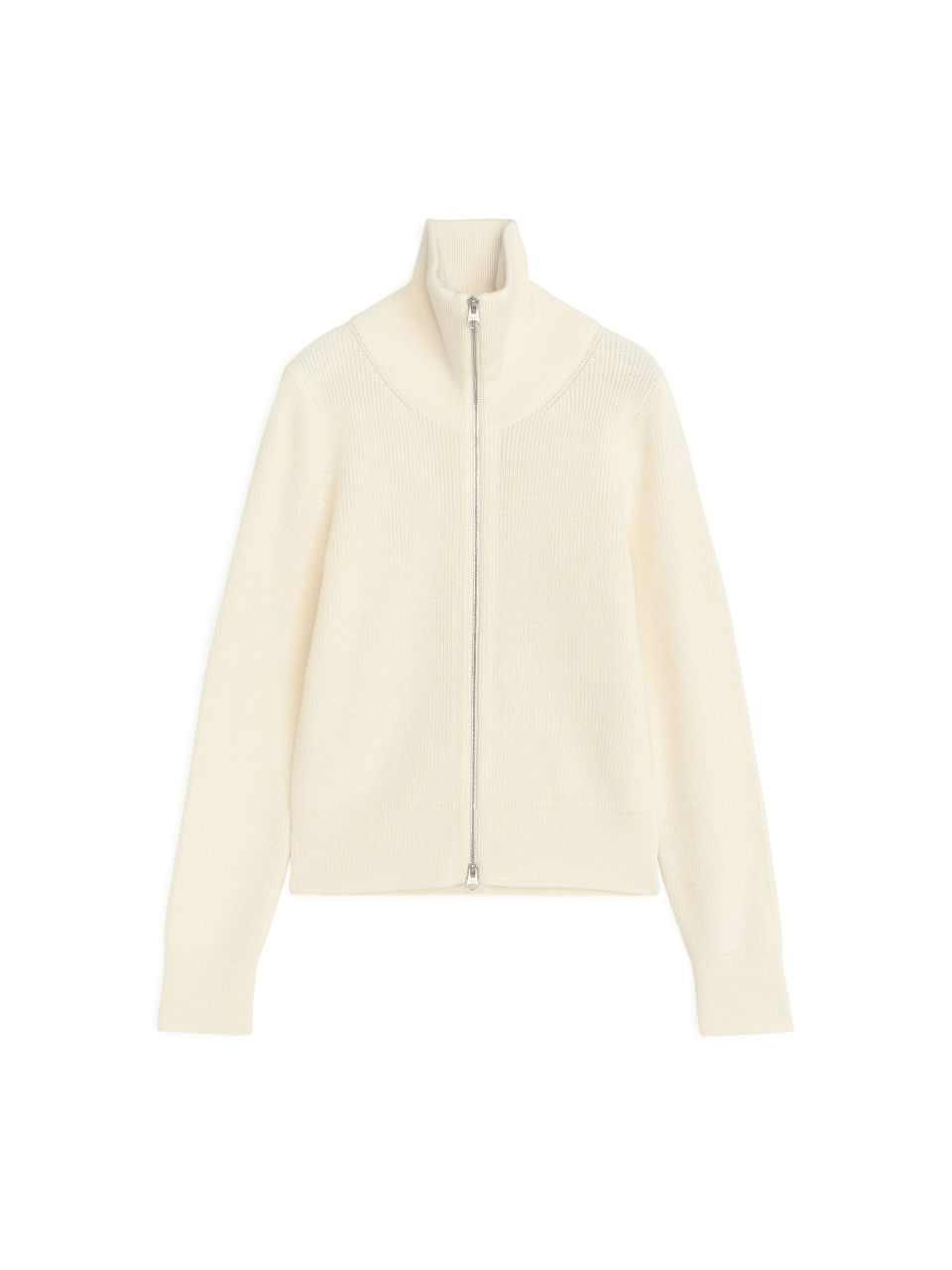 Wool Cotton Zipped Cardigan - White