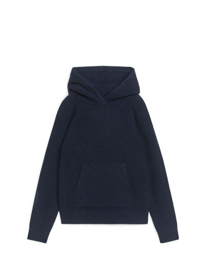 Knitted Wool Hoodie - Blue