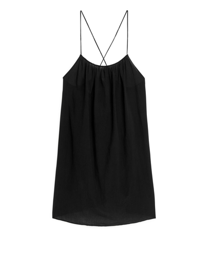 Crinkled Strap Dress - Black