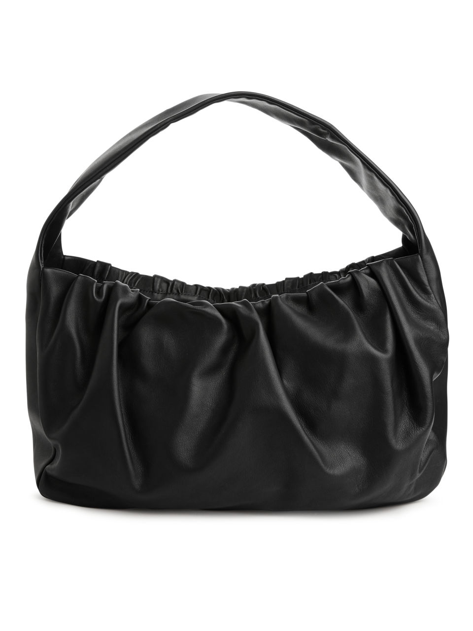 Gathered Leather Shoulder Bag - Black