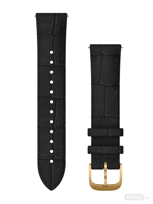 Garmin 20mm Svart präglat läderarmband med 24K guldfärgade PVD-detaljer