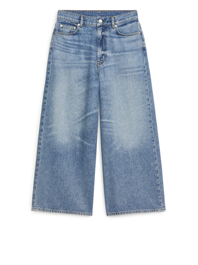 WIDE-LEG CROPPED Non-Stretch Jeans - Blue