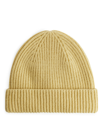 Rib-Knit Wool Beanie - Yellow