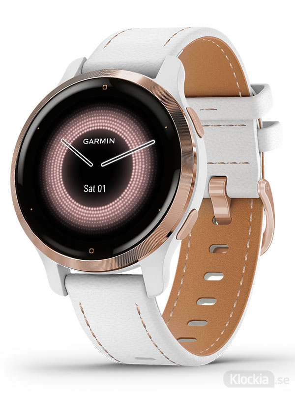 Garmin Venu 2S - Roséguld med vitt läderband 010-02429-23 Pulsklocka