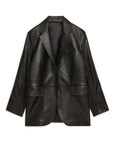 Oversized Leather Blazer - Black
