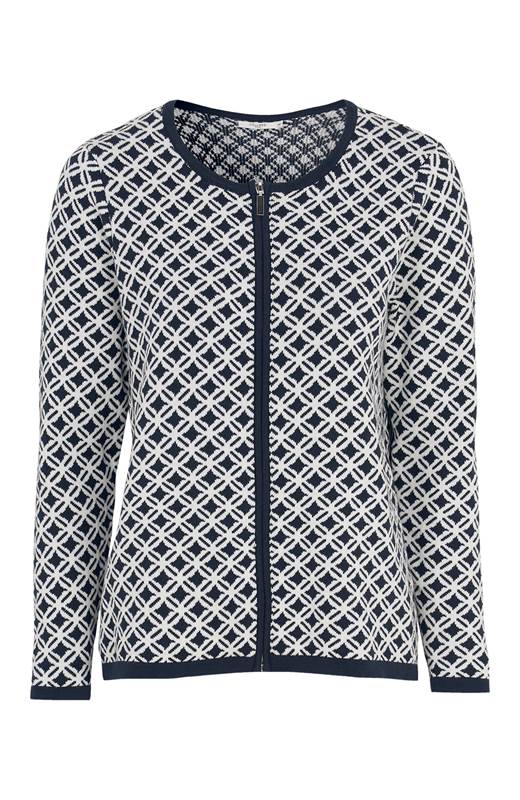 Cellbes Jacquardstickad cardigan med dragkedja Marin Mönstrad