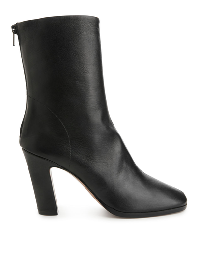 Heeled Leather Sock Boots - Black