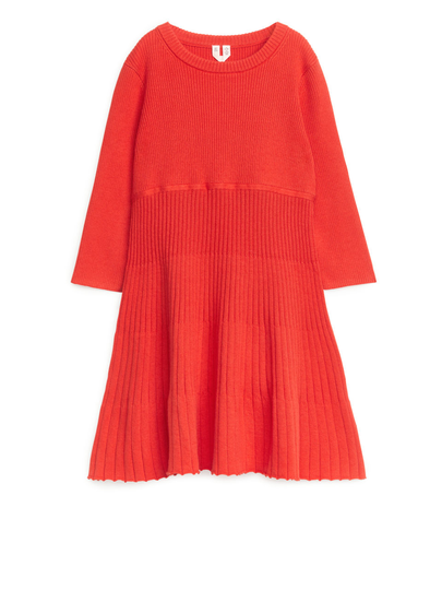 Rib Knitted Dress - Orange