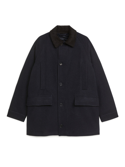 Collar-Detail Wool Coat - Blue
