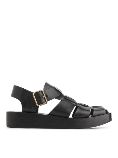 Cage Leather Sandals - Black