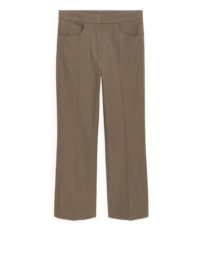 Cropped Stretch Cotton Trousers - Beige