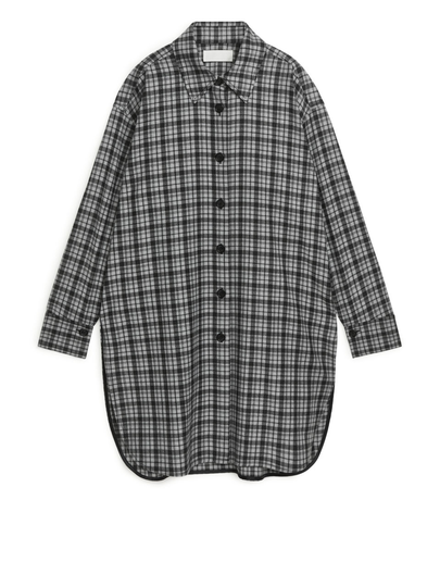 Flannel Shirt Dress - Grey
