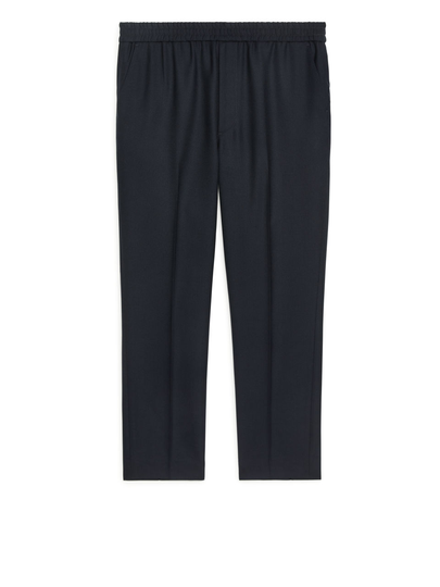 Tapered Wool-Blend Trousers - Blue