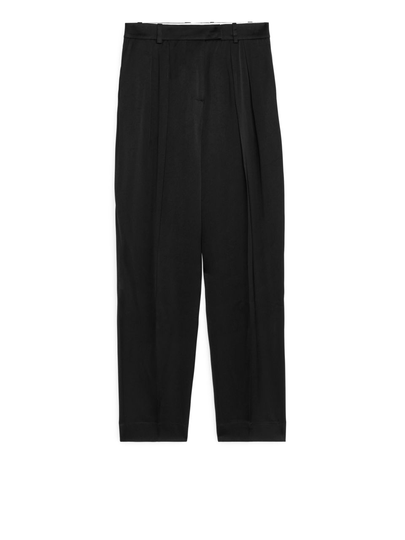 Tapered Satin Trousers - Black